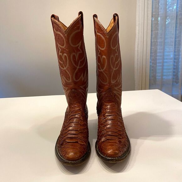 Nocona Men's Special Python Snakeskin Brown Leather Cowboy Boots US Size 5 C - Picture 4 of 10